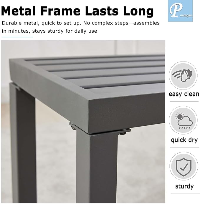 Outdoor Metal Backless Bench Set of 2, 46" Patio Garden Bench for Outdoor, All Wheather Outdoor Bench for Garden, Backyard, Porch, Grey