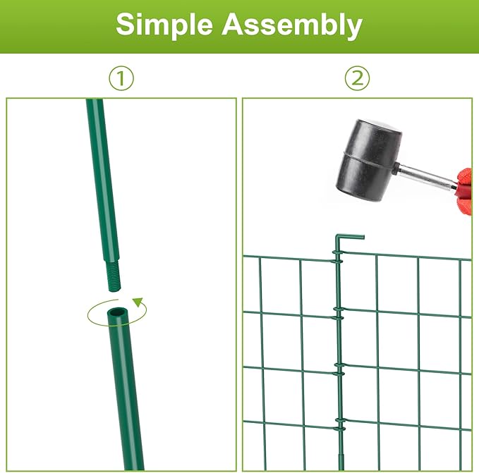 OUSHENG 20ft Green Garden Fence for Dog, Easy Assembly Decorative Fencing Rustproof Metal Wire Panel Border for Outside, Small Animal Barrier for Yard Outdoor, Grids