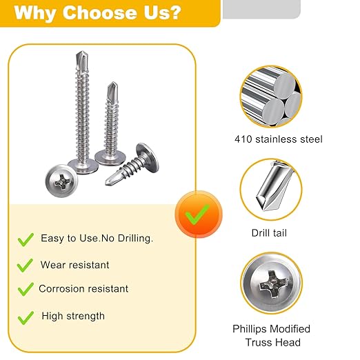 180 PCS #8 Self-Tapping Screws Assortment Kit with Driver,410 Stainless Steel Pan Head Self Drilling Screws in 6 Sizes(1/2", 5/8", 3/4", 1", 1-1/4", 1-1/2") (Pan Head #8 kit Silver)