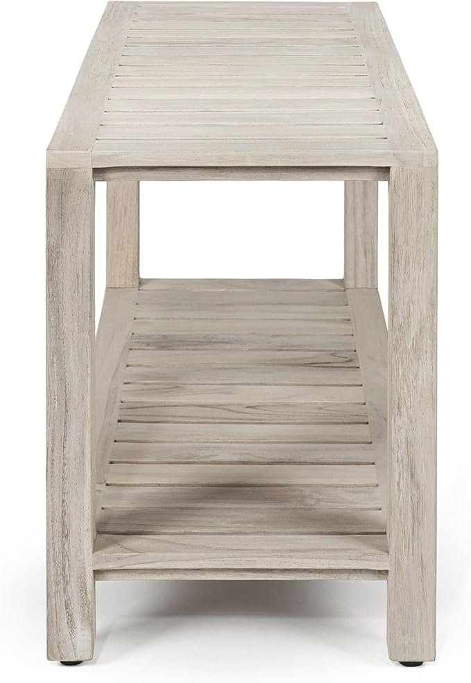 TeakCraft Teak Gray Shower Bench with Shelf 30 Inch for Bathroom, Spa - Fully Assembled, Shower Stool, Rustic Gray Finish The Ricina