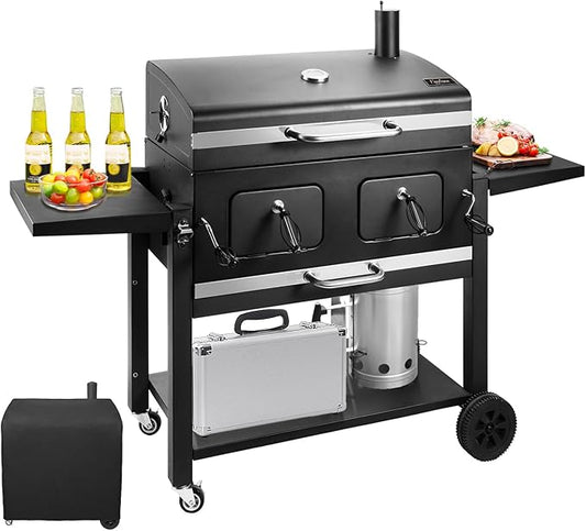 Kenadne Charcoal Grill Outdoor BBQ Grill, Extra Large Cooking Area 794 Square Inches with Two Individual & Adjustable Charcoal Tray, Foldable Side Tables for Outdoor Cooking