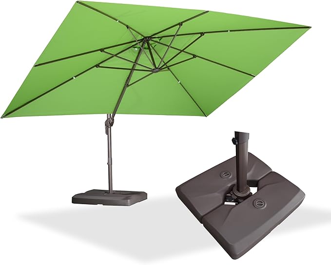 PURPLE LEAF 10' X 13' Patio Cantilever Umbrella with Base Rectangle Umbrella Outdoor with Aluminum Offset Hanging and 360° Rotation for Pool Garden Deck Patio, Green
