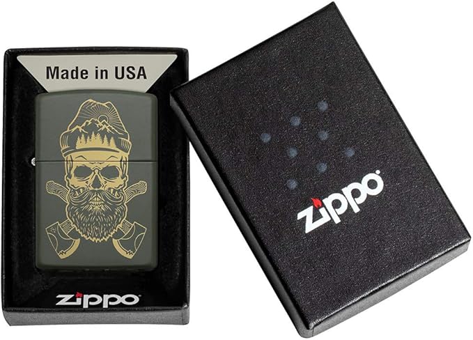 Zippo Outdoor Skull Design Green Matte Pocket Lighter, One Size