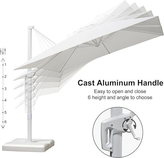 PURPLE LEAF 9 FT Patio Umbrella White Cantilever Umbrella Aluminum Square Outdoor Offset Umbrella Hanging Windproof with 360° Rotation for Garden Deck Pool, White