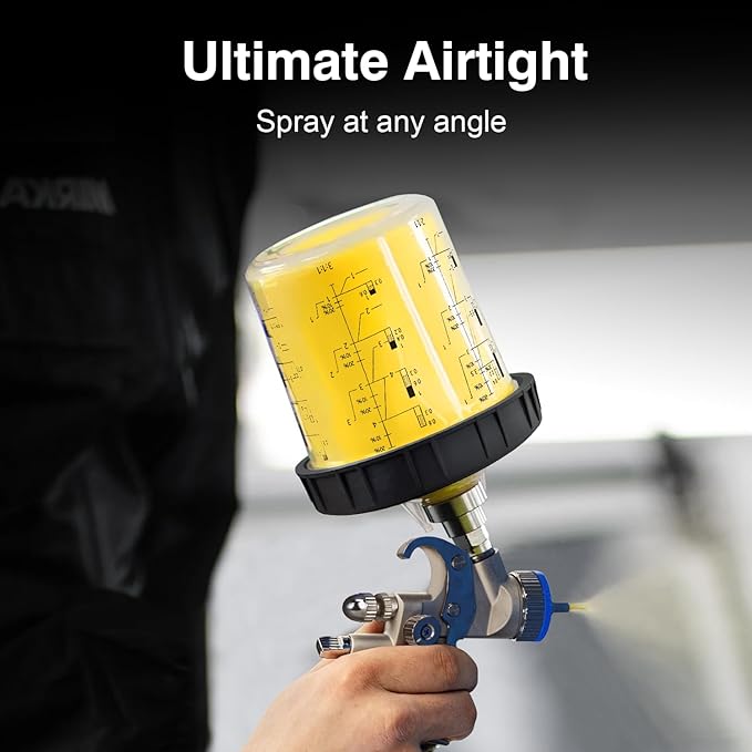 Disposable Paint Sprayer Mixing Cup for Automotive Paint Gun,Compatible with Original 1.0 System(not 2.0)-10pcs 20 Ounce Kit-10 Cup Liners,10 Lids with Strainer,1 Hard Cup with Retainer Ring,4 Plugs