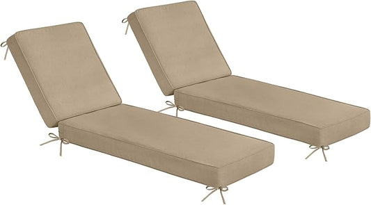 Sundale Outdoor Olefin Chaise Lounge Cushion Set of 2, Water-Resistant Patio Lounge Chair Cushion, Thick Lounger Pad with 4 Straps Khaki, 80 x 26 x 4 Inches