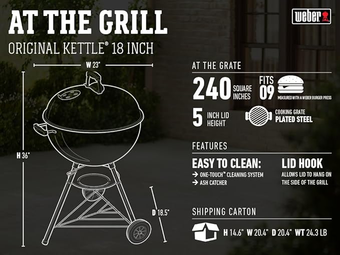 Weber Original Kettle Charcoal Grill for Outdoor Cooking and Barbecue, 18-Inch, Black