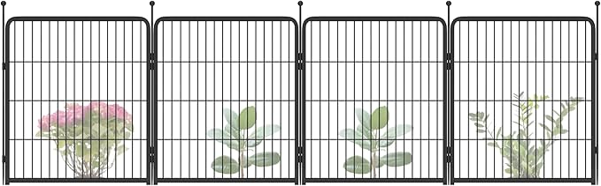 FXW Garden Fence Outdoor for The Yard – 32in(H) x 9.1ft(L) Heavy Duty Metal Animal Barrier for Dog and Rabbit, Decorative Dog Fence, 4 Panels, Black