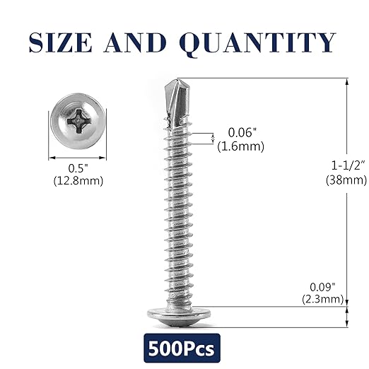 #10 x 1-1/2" Sheet Metal Screws 500PCS 410 Stainless Steel Truss Head Fast Self Tapping Screws by SG TZH