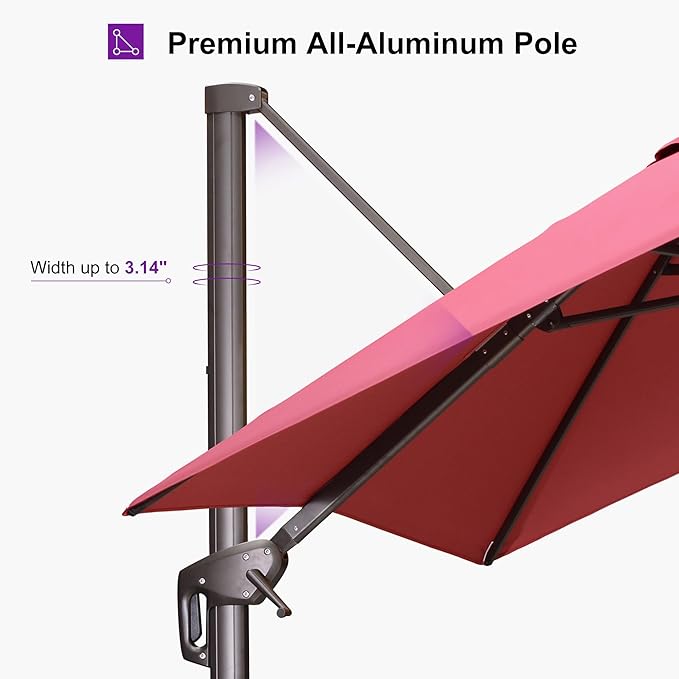 PURPLE LEAF 9' X 11.5' Rectangle Cantilever Umbrella with Base Patio Umbrella Outdoor Aluminum Offset Hanging Umbrella with 360-degree Rotation for Pool Garden Backyard Deck, Terra