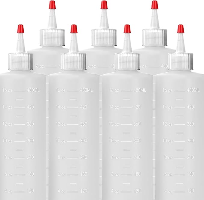 Homestead Choice 7-pack Plastic Squeeze Bottles for Sauces - 16oz Condiment Squeeze Bottles for Liquids - BPA Free Squirt Bottle with Cap - Ketchup, Syrup, Oil, Dressings, Honey & Arts and Crafts