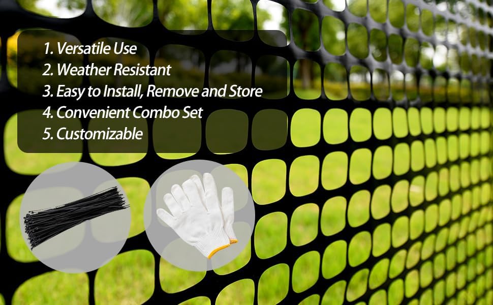 PotatoLife 2-Pack 4'x100' Green Mesh Fence for Garden with Zip Ties, Black