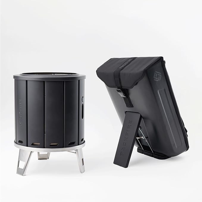 Portable Camping Fire Pit - Packable Fold-Flat Design, Smokeless Burn, Stainless Steel & Aluminum, Includes Backpack, Ideal for Outdoor & RV Adventures
