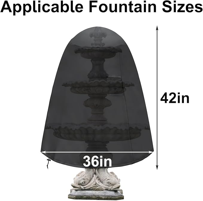 Fountain Cover（36"x42"） 600D Oxford Cloth Garden Fountain Statue Protective Cover, Fountain Protector with Drawstring Weather Resistant for Winter Outdoor Patio Fountain (36"x42"- black)