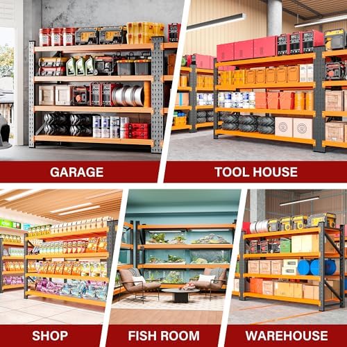 5000LBS Heavy Duty Garage Shelving Units,60" Wide & Deep Storage Shelves,Orange Metal Garage Shelves,Large Storage Rack,Steel Shelf,Industrial Shelving for Shop,Warehouse,60" W x 24" D x 70" H