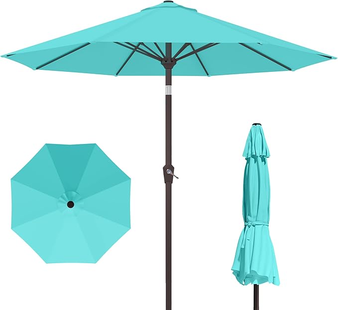 PatioKingdom 10FT Patio Umbrella with Push Button Tilt and Crank, Outdoor Market Umbrella with 8 Fiberglass Ribs, UV Protection Table Umbrella for Pool,Backyard,Garden,Deck(Peacock Blue, 10FT)