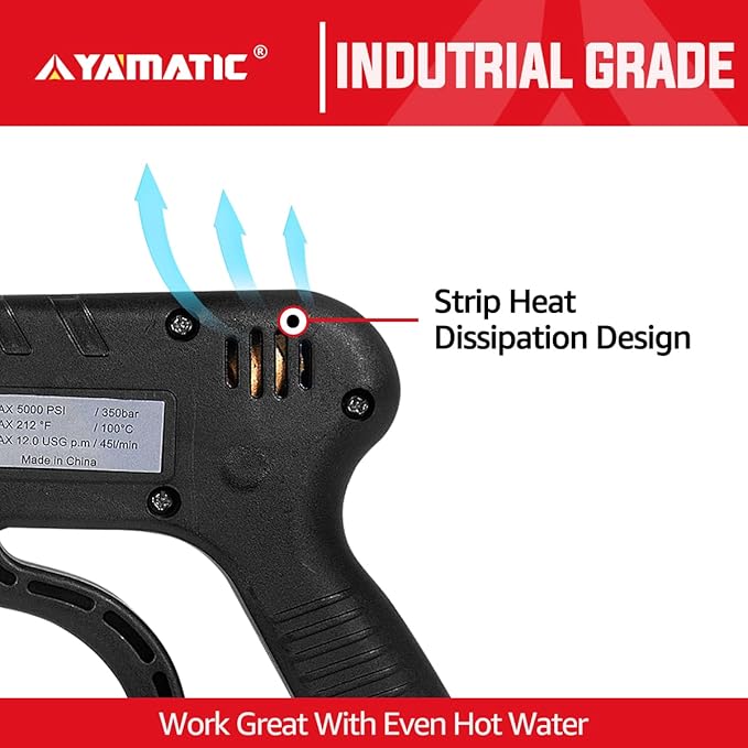 YAMATIC Pressure Washer Gun 5000 PSI - Stainless Steel 3/8" Swivel Plug & M22-14mm Coupler, Power Washer Extension Wand Trigger Handle with 1/4" Quick Connect for Foam Cannon Car Wash