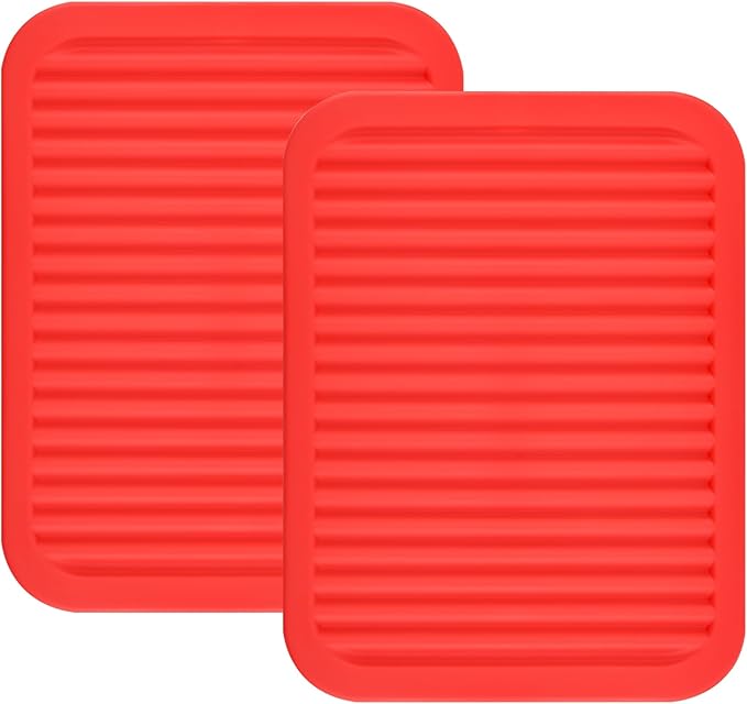 Silicone Trivets Set 2, Big Trivet for Hot Pots and Pans, Heat Resistant Mat for Kitchen Counter, Multi-Purpose & Versatile Trivets Mats, 9 x 12 Inch Silicone Pot Holders Hot Pads Red