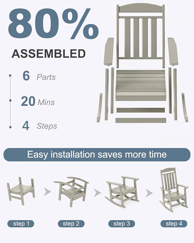 Outdoor Rocking Chairs, Oversized High Back Patio Rocking Chairs, All Weather Porch Rocking Chairs for Outside. Sand