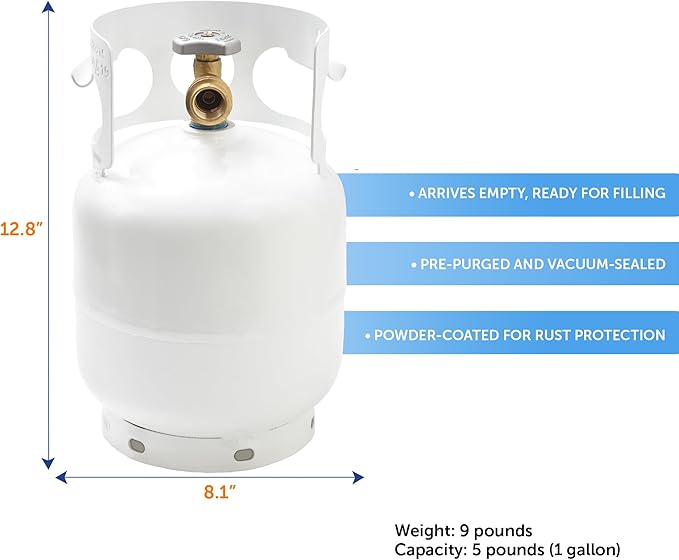 FLAME KING YSN5LB 5 Pound Propane Tank Cylinder, Great For Portable Grills, Fire Pits, Heaters And Overlanding, White