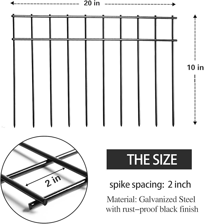 Adavin Small/Medium Animal Barrier Fence 20 Pack 20 in(L) X 10 in(H) Underground Decorative Garden Fencing, Dog Rabbits Fences Black Metal Fence Panel Ground Stakes for Outdoor Patio. Total 33.5 Ft