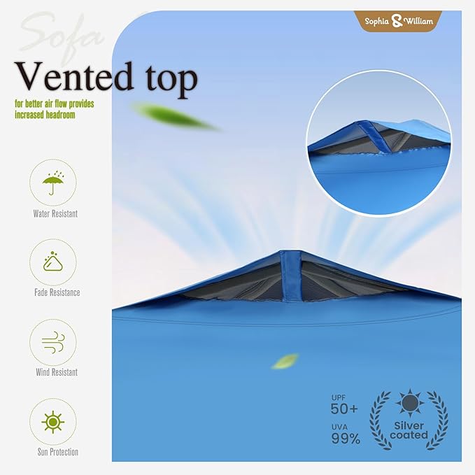 Sophia & William Canopy Tent Pop Up 10x10 ft, Outdoor Patio Portable Commercial Canopies Shelter Heavy Duty Straight Legs with Roller Bag, 8 Stakes, 4 Guy Ropes, UPF50+, Blue