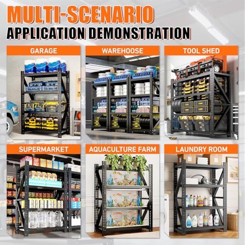 3000LBS Garage Shelving, 48" W Heavy Duty Metal Adjustable 4 Tier Storage for Warehouse, Basement, Shop and Office, Commercial-Grade Steel Organizer, 48" W x 24" D x 69" H