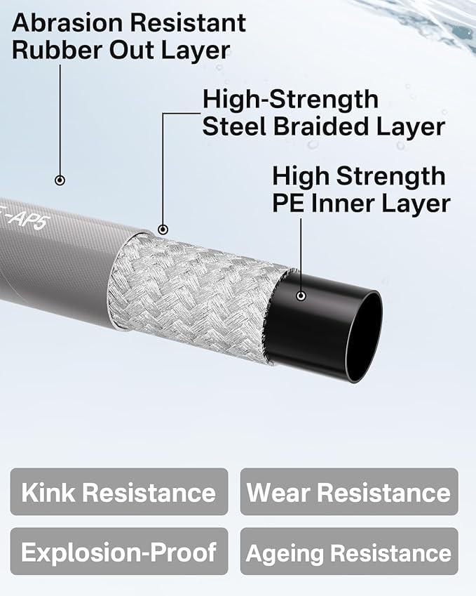 Pressure Washer Hose 50FT 3/8" for Cold and Hot Water 212°F, with Swivel Quick Connect, 4500PSI Kink Resistant Grade Steel Wire Braided, Power Washer Hose With 2pcs M22-14mm Adapter