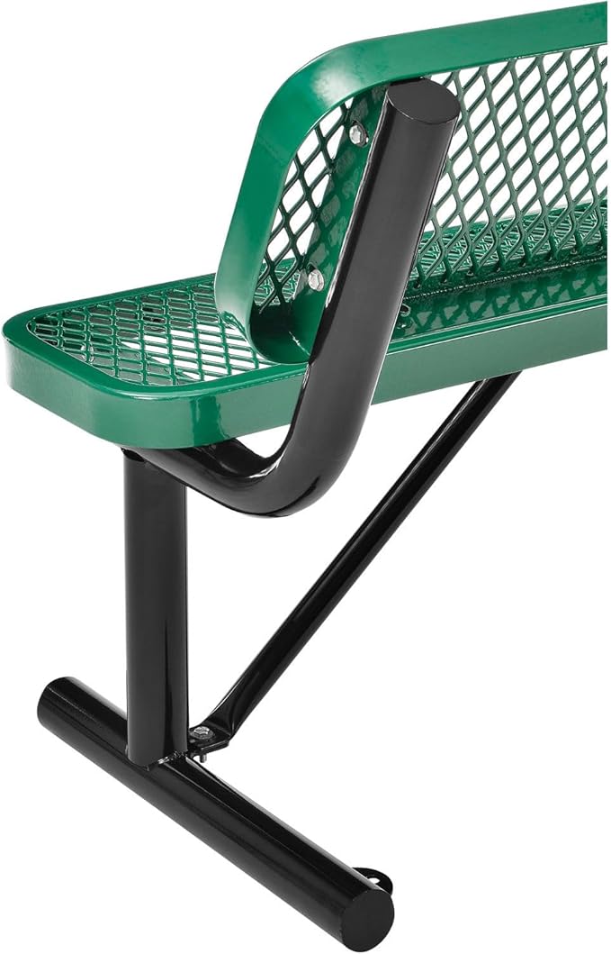 Global Industrial 4'L Heavy Duty Expanded Metal Mesh Bench with Backrest with Steel Frame, Portable Outdoor Bench, 1000 lbs Capacity, Green, 48" L x 24" W x 33" H