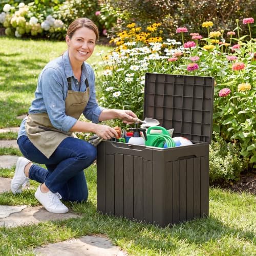Flamaker Deck Box 30 Gallon, Waterproof Resin Small Storage Box with Lid