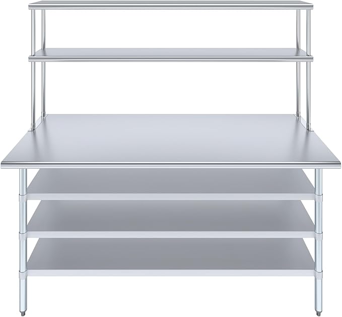 Amgood 30" x 72" Stainless Steel Work Table with 3 Shelves and 12" Wide Double Tier Overshelf | Metal Kitchen Prep Table & Shelving Combo | NSF
