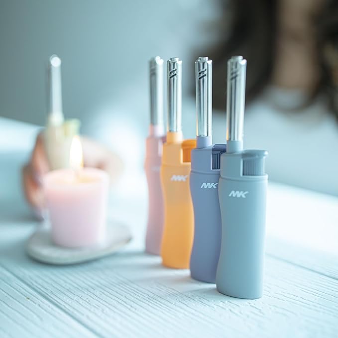 MK Lighter 10PCS Candle Lighters, Windproof Flame, Ideal as Lighters for Candle, BBQ, Camping, Outdoor, Butane Refillable, Multipurpose Lighters (3BL Pastel)