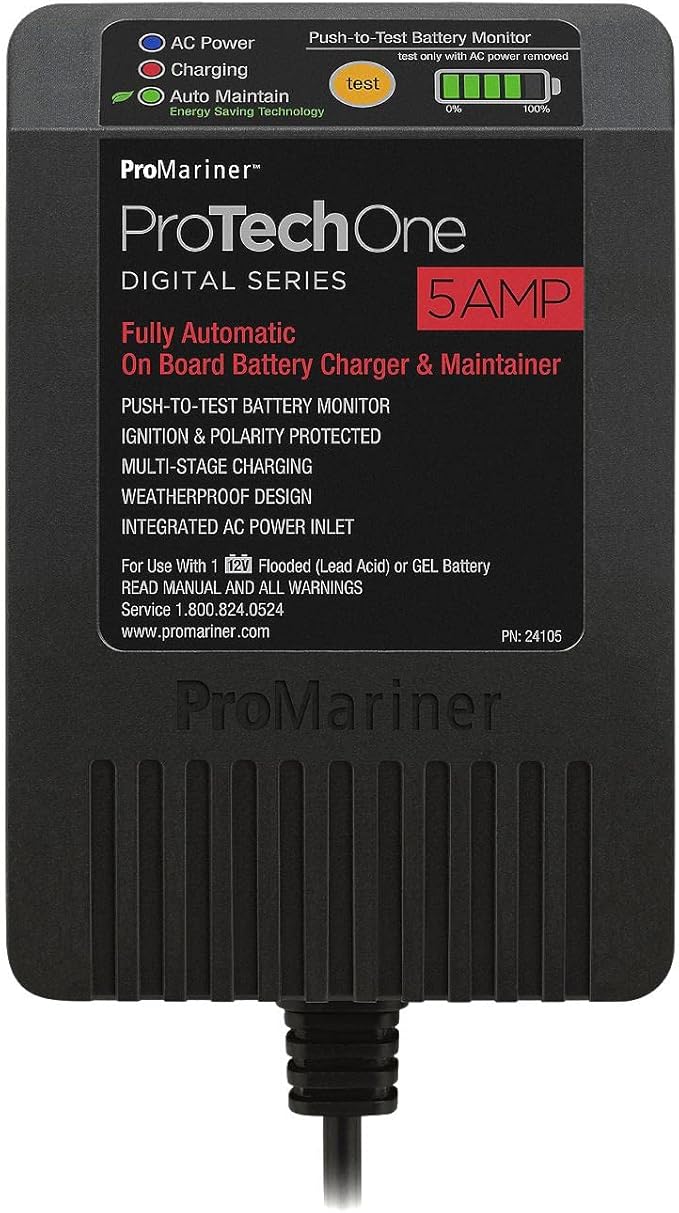 ProMariner 24105 ProTechOne Digital Series 5 Amp Fully Automatic On-board Battery Charger and Maintainer with Integrated AC Inlet
