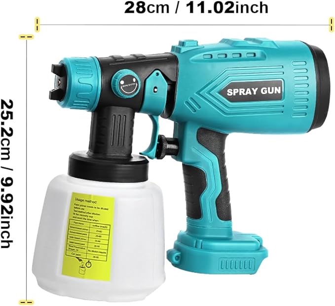 Paint Sprayer Compatible with Makita 18V Lithium Battery, Cordless Paint Sprayer HVLP Spray Gun with Copper Nozzle, 200W Power Easy to Clean for Home Interior,Exterior, Renovation(Tool Only)