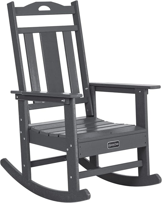 nalone Outdoor Rocking Chair, Oversized Porch Rocker Chair for Adult, All-Weather Resistant Patio Rocking Chair for Garden Lawn(Grey)