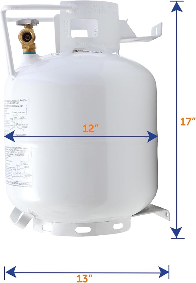 Flame King YSN201HZL 20-LB Steel Horizontal Propane Tank Cylinder for Fire Pits and Tables, Patio Heaters, Barbeques, RVs, and Truck Campers, White