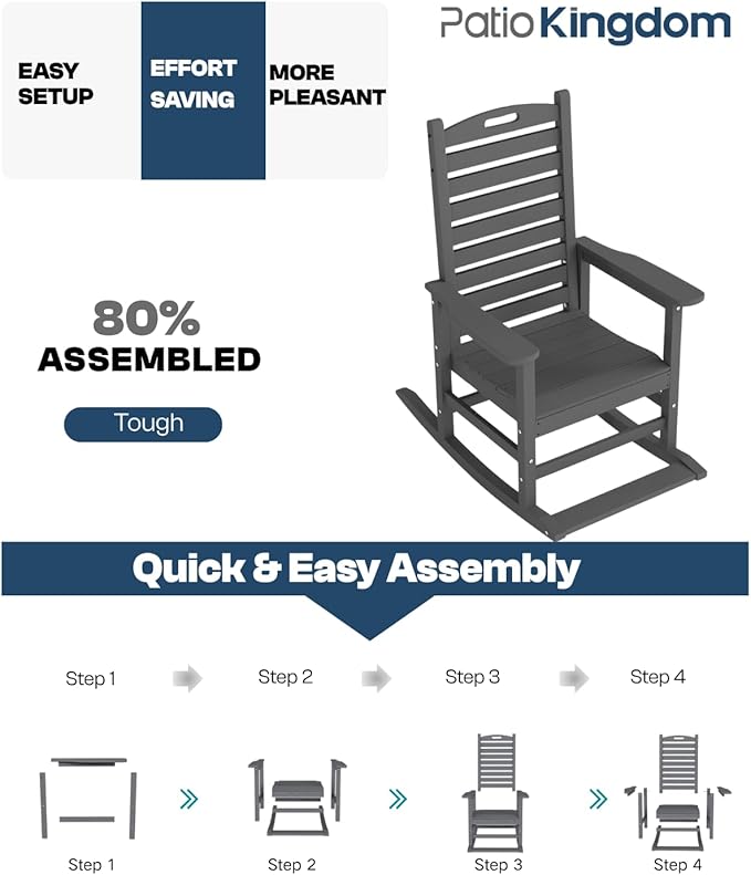 Grey Outdoor Rocking Chairs Set of 2 with Footrest, Side Table & Beige 9FT Umbrella, HDPE Rocking Lawn Chair for Garden, Poolside, Deck, Weatherproof Porch Rocker