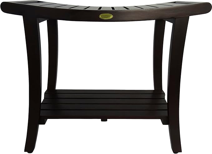 DecoTeak Harmony 30 Inch Extended Height Brown Waterproof Teak Wood Shower Bench | Provides Safety, Storage, and Organization for Bathroom Accessories