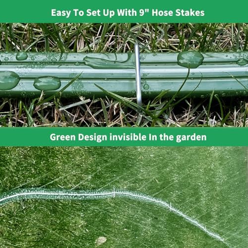 Watoo 2026 Sprinkler Hose & Soaker Hose for Yard - 50 FT Reinforced Flat Garden Hose with Holes, Heavy Duty No-Kink Lawn Irrigation Hose (Includes Stakes, High Pressure Spray)