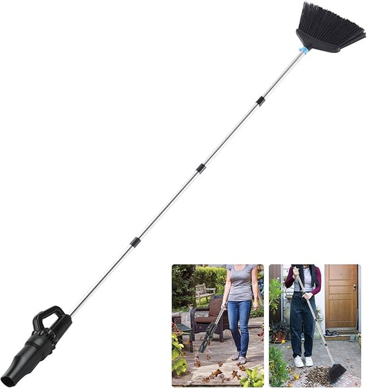 Outdoor Broom with Leaf Blower, Small Cordless Leaf Blower with Long Handle Broom, Lightweight Rechargeable Air Duster Broom Blower for Lawn Yard Patio Garden Balcony Car RV(Charger Included)