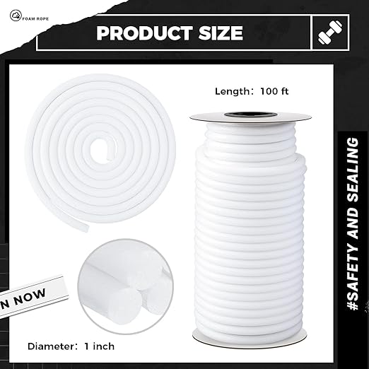 1 Inch x 100 ft Foam Backer Rod for Gaps Joints Concrete Crack Filler Caulk Saver Bulk Foam Backing Rod Concrete Filler Rope for Weather Stripping Door Seal (White)