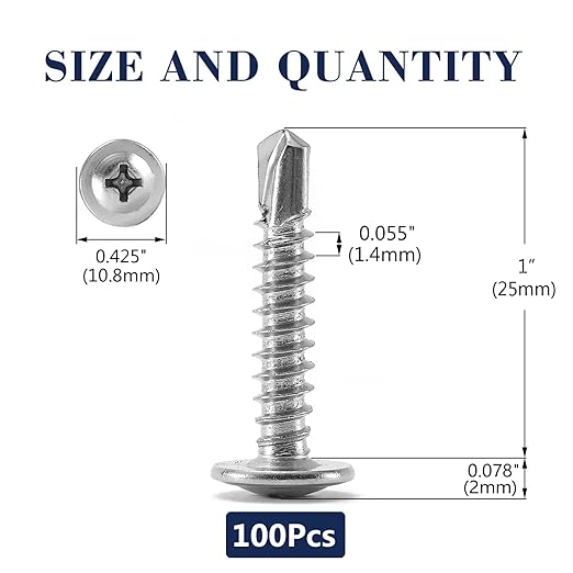 #8 x 1" Sheet Metal Screws 100PCS 410 Stainless Steel Truss Head Fast Self Tapping Screws by SG TZH