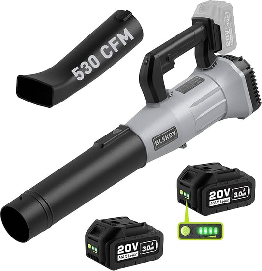 Cordless Leaf Blower - 2x3Ah Battery, 530CFM 170MPH, Powerful Battery Powered Leaf Blower Cordless with Battery and Charger, 7-Speed Control, 2 Extended Tubes for Yard, Lawn & Garden