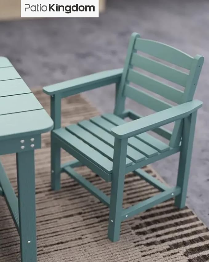 7-Piece Light Blue HDPE Patio Table and Chairs Set, Weather Resistant Outdoor HDPE Dining Table Sets with Umbrella Hole for Lawn, Garden, Deck, Poolside, Balcony