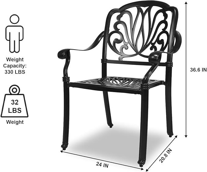 Outdoor Dining Chairs 4 Pieces, Cast Aluminum Metal Patio Chairs Set of 4, Conversation Furniture Set