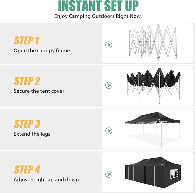 COBIZI 13x26 Heavy Duty Pop Up Canopy with 6 Sidewalls Party Tent Outdoor Wedding Large Event Tent with Roller Bag for Garden Lawn Waterproof UPF 50+ Ez Up, Black (Framework Upgraded)