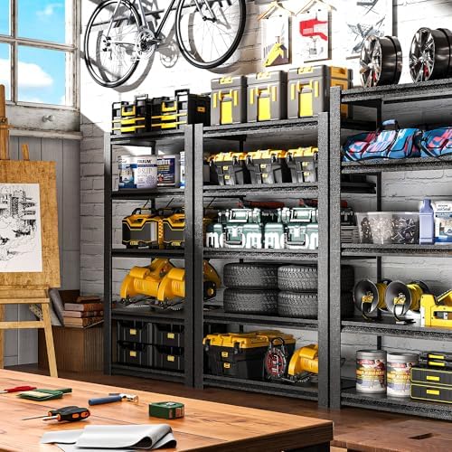 78" H Garage Shelves, Garage Shelving Heavy Duty, 3000Lbs 5 Tier Adjustable Garage Storage Shelves Suitable for Warehouse, Basement, Workshop,Require Assembly, 18" D*48" W *78" H(Black)