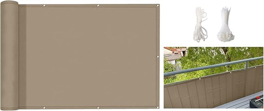 Balcony Privacy Fence Screen, 100% Solid Non-See-Through Privacy Fence Panel, Garden Fence, 3.3'x16', Khaki, Privacy Protect and Decoration for Balcony, Backyard,Porch, Railing and Pool
