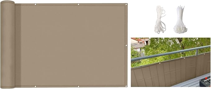 4'x25', 100% Solid Non-See-Through Privacy Fence Panel, 4ft Garden Privacy Fence, Full Privacy Protect for Balcony, Backyard,Porch, Railing and Pool, Khaki