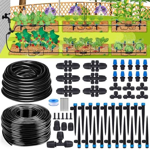 Inntop 240FT Drip Irrigation System Kits, Quick Connect Automatic Garden Watering System for Raised Bed, Potted Plants, Lawn, Greenhouse with 1/2 inch Hose 1/4 inch Tubing and Accessories